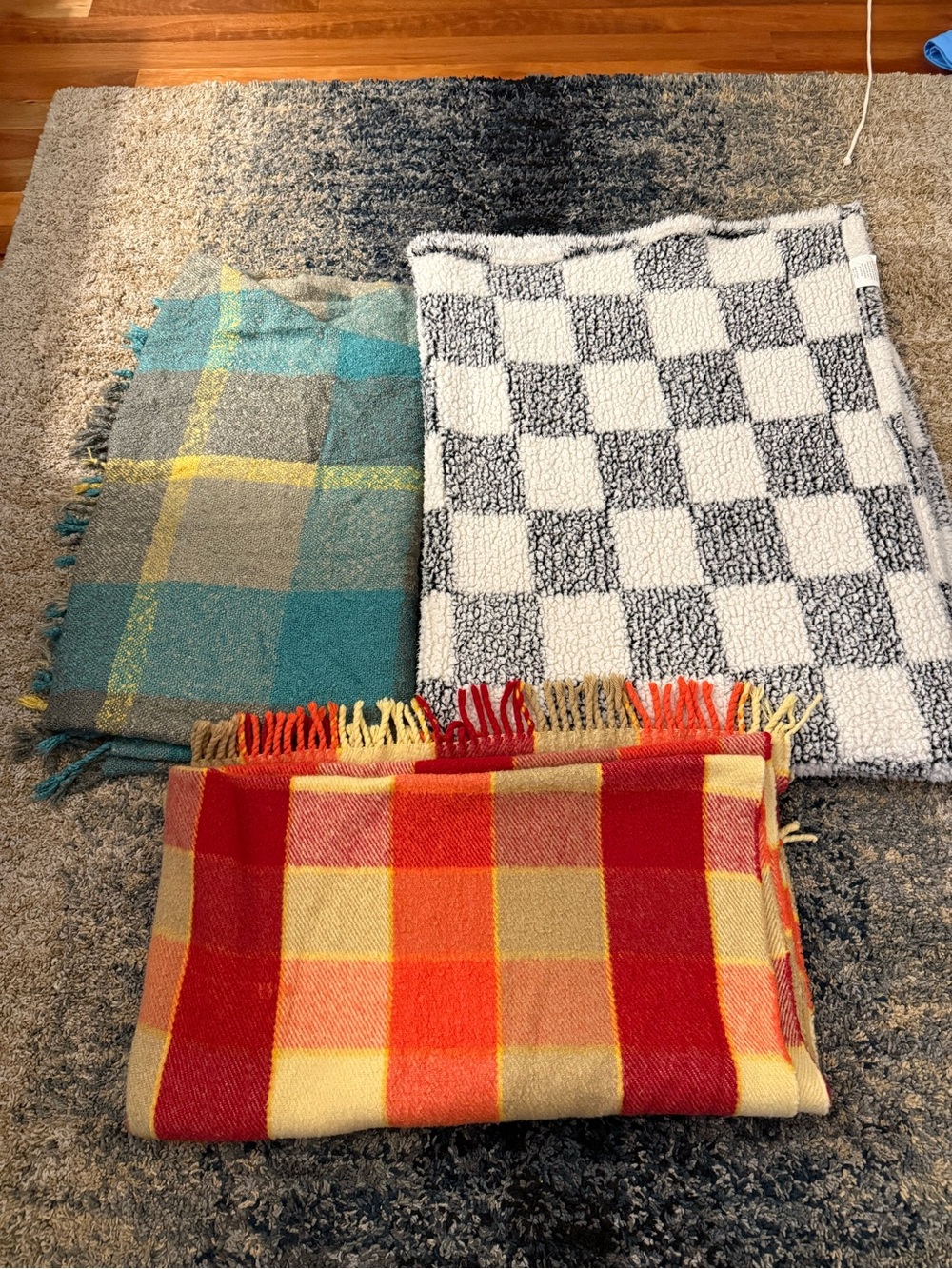Lot of 3 - Cozy Throw Blanket Bundle Plaid Fringe Sherpa Checkered 3 Pack